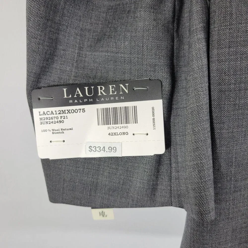 Lauren‎ Ralph Lauren Men's Sport Coat Blazer Two Button Gray Wool Stretch 42XL